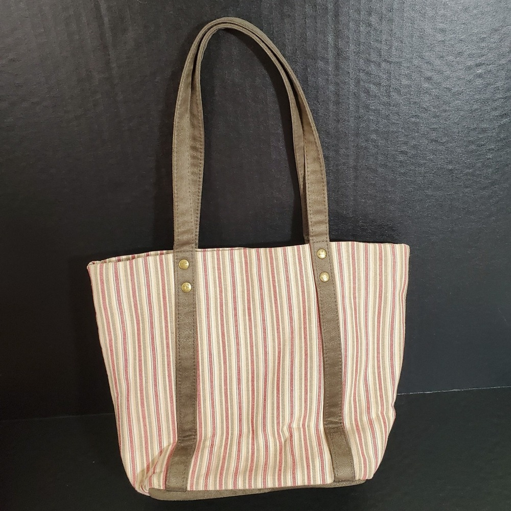Vintage Longaberger Homestead Purse Maroon/Green Striped Mini Tote Bag - Picture 4 of 12